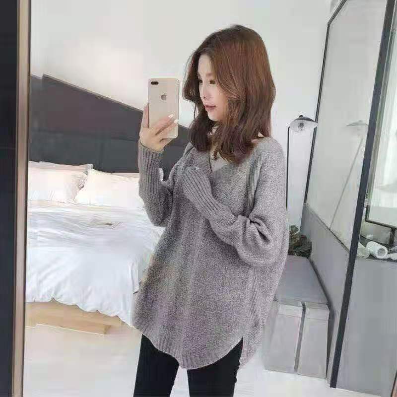 Very fairy lazy style waitmore pullover sweater women's loose outerwear knitted top long-sleeved winter thickened V-neck