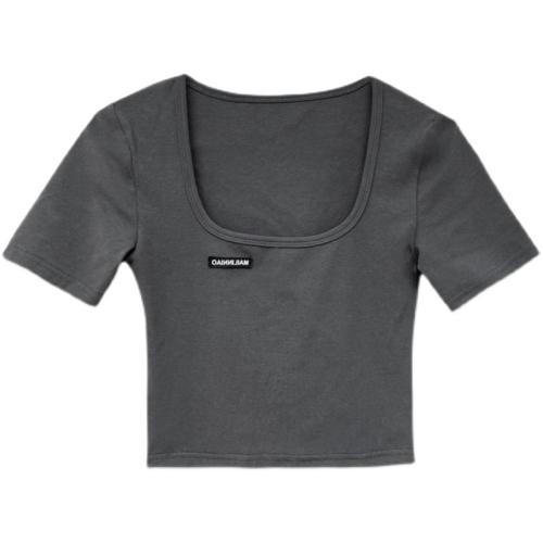 Square collar exposed collarbone self-cultivation bottoming shirt short-sleeved navel T-shirt student short top female ins