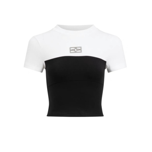 Original pure cotton fabric, metal printing, hot girl short-sleeved T-shirt, women's summer design, slim top trend