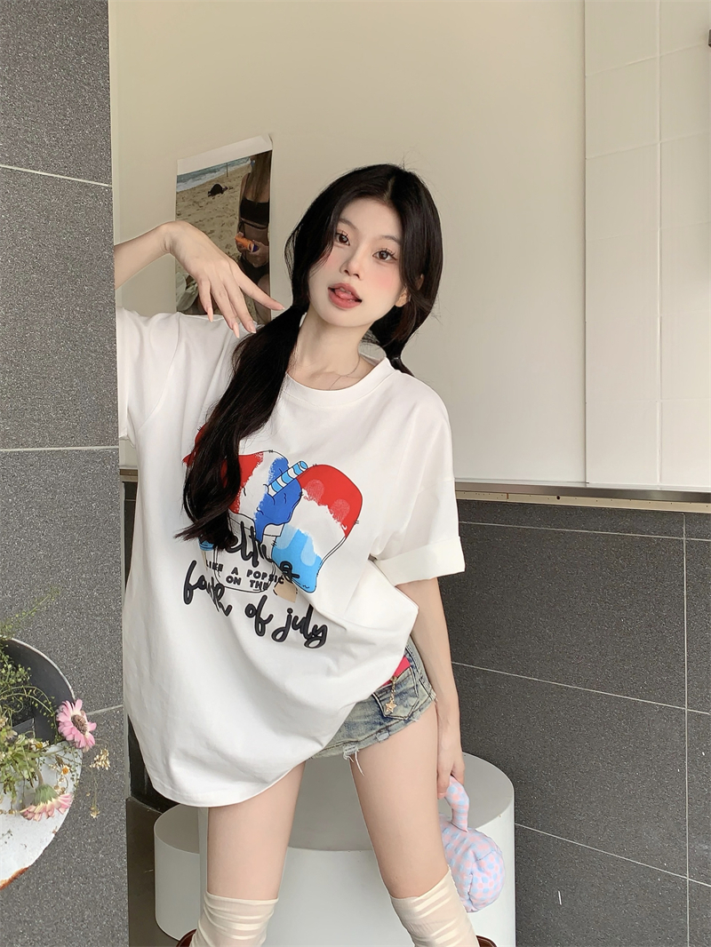 New ~6535 cotton summer Hong Kong style printed T-shirt