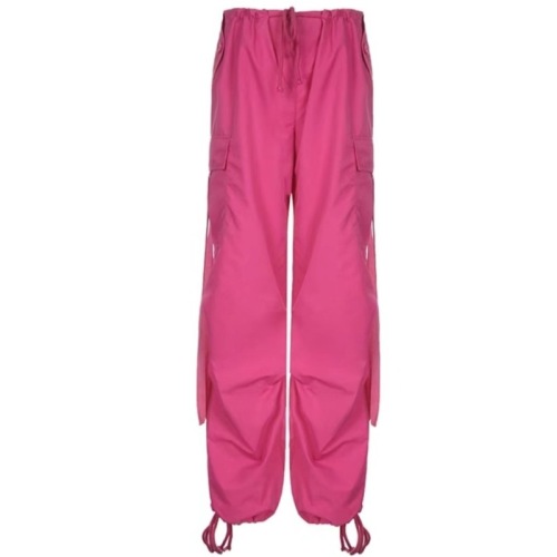 American street rose pink streamer low waist loose overalls personality multi-pocket elastic dance casual pants