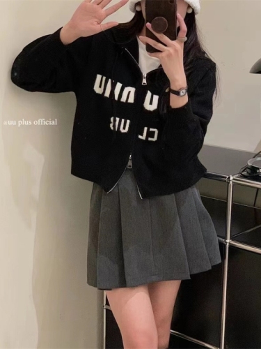  Spring and Autumn New Hooded Knit Cardigan Women's Short Zipper Sweater Korean Style Lazy Wind Coat Tops