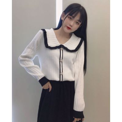 2023 autumn and winter new retro color doll collar bottoming sweater women's self-cultivation pullover sweater top tide