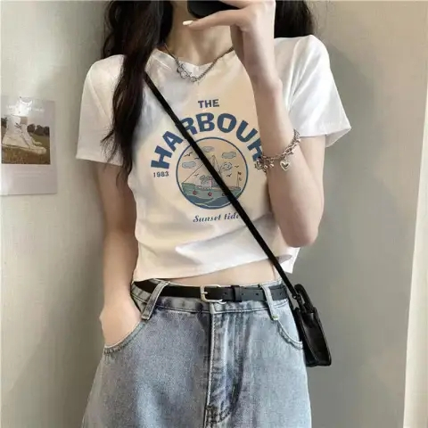 Short-sleeved t-shirt female loose Korean version of ins tide 2023 spring and summer new mid-length half-sleeved top ins tide