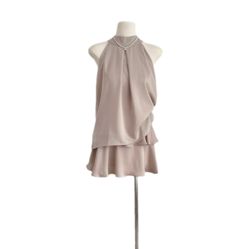 JustQin Inspiration Muse Goddess Filter High-quality Satin Top Top Ruffle Skirt Two-piece Suit