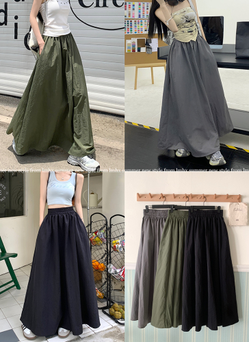 2023 autumn new elastic waist skirt women's high-end casual a-line loose and thin umbrella skirt