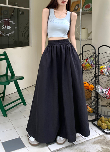 2023 autumn new elastic waist skirt women's high-end casual a-line loose and thin umbrella skirt