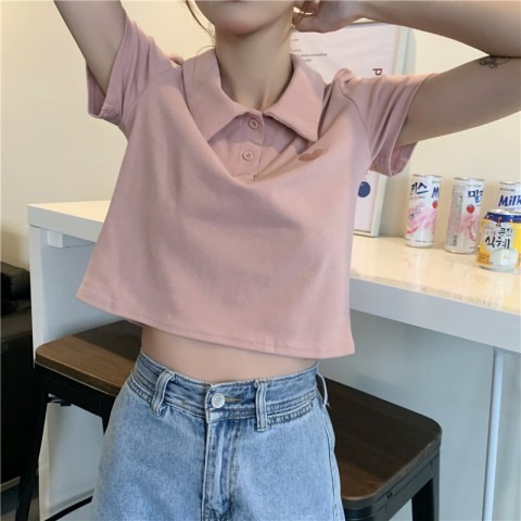 65 pull frame cotton five-color POLO collar short slim T-shirt solid color embroidery