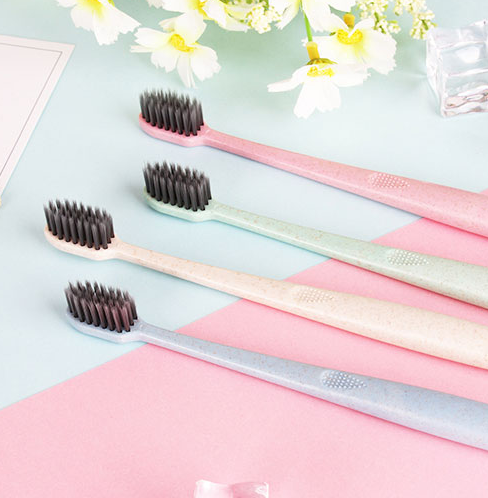Genuine wheat straw toothbrush soft hair bamboo charcoal small head adult family household wholesale price toothbrush toothpaste set