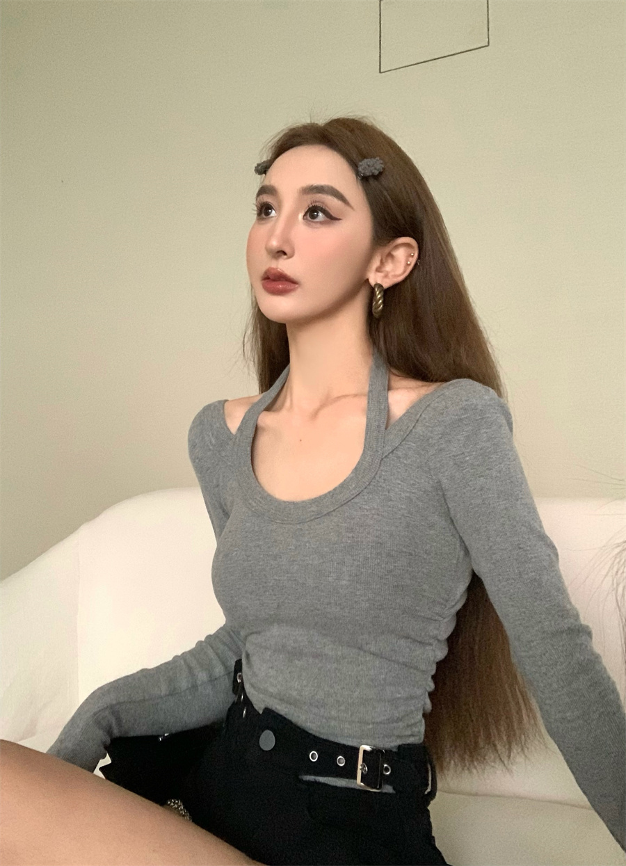 Early spring new halter neck slim fit long-sleeved top
