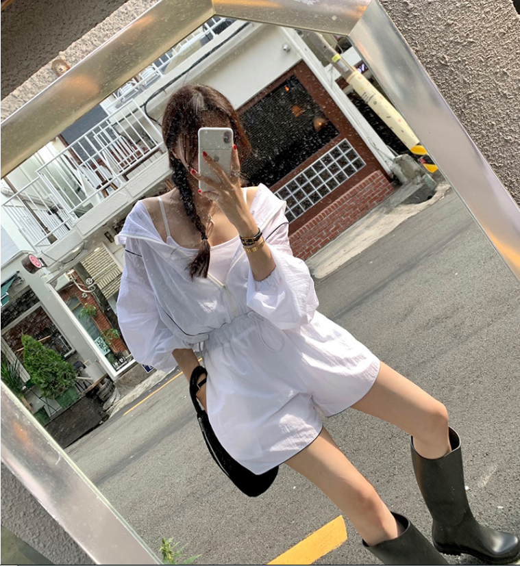 Original fashion ins hooded short sun protection clothing + shorts suit two-piece set