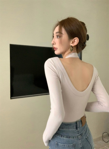 Early spring new halter neck slim fit long-sleeved top