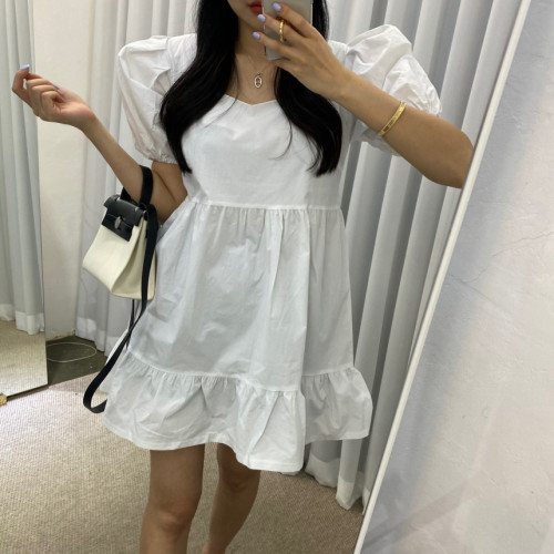 Original spot square neck lady puff sleeve dress