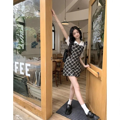 College Sweet and Spicy Stitching Fake Two-Piece Dress Women's Summer Short Short Small Slim Waist Slim Package Hip Skirt