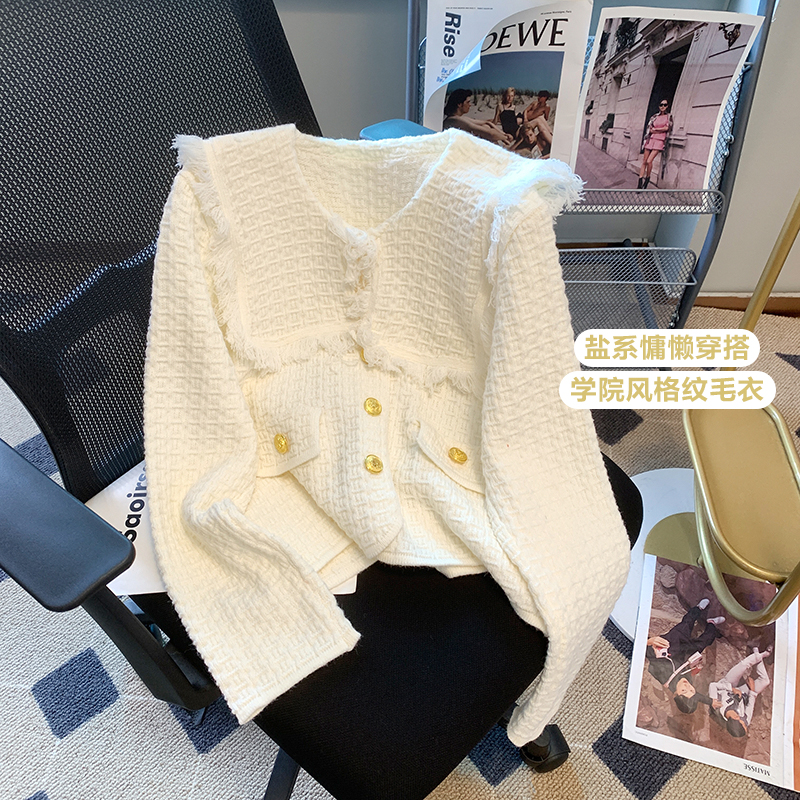 2023 spring and autumn new Korean style design navy collar solid color single-breasted button casual all-match sweater cardigan