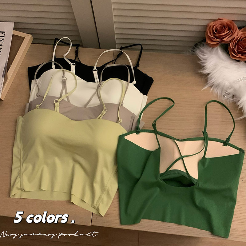 ～Summer ice silk seamless suspender cross design sense backless vest with short beautiful back