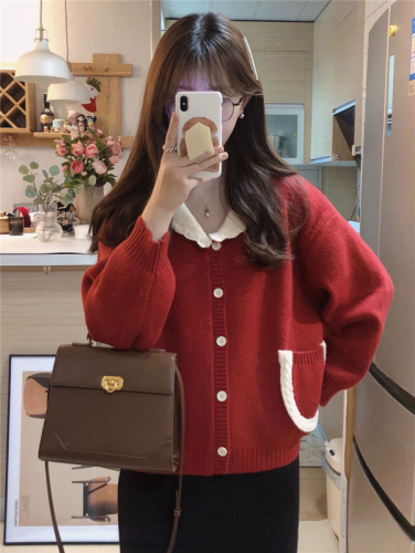 Spring and autumn women's 2023 new milky red sweater women's autumn and winter gentle knitted cardigan jacket tops