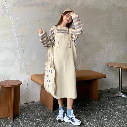 2023 Women's Autumn Clothes New Slightly Fat Sister Slim Sweatshirt Suspender Skirt Western Style Age Reduction College Style Two-Piece Suit
