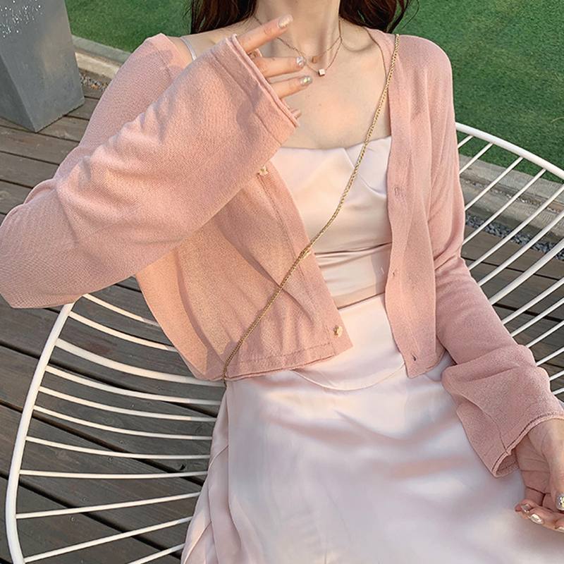 Outerwear cardigan female summer seaside beach thin section sunscreen clothing small fragrant wind short ice silk knitted air-conditioning shirt early autumn