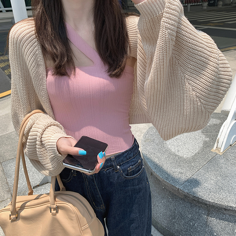Baishui Women's Sunscreen Knitted Cardigan Jacket Women's Spring and Autumn Thin Section Loose Lazy Wind Long Sleeve Short Outerwear Top