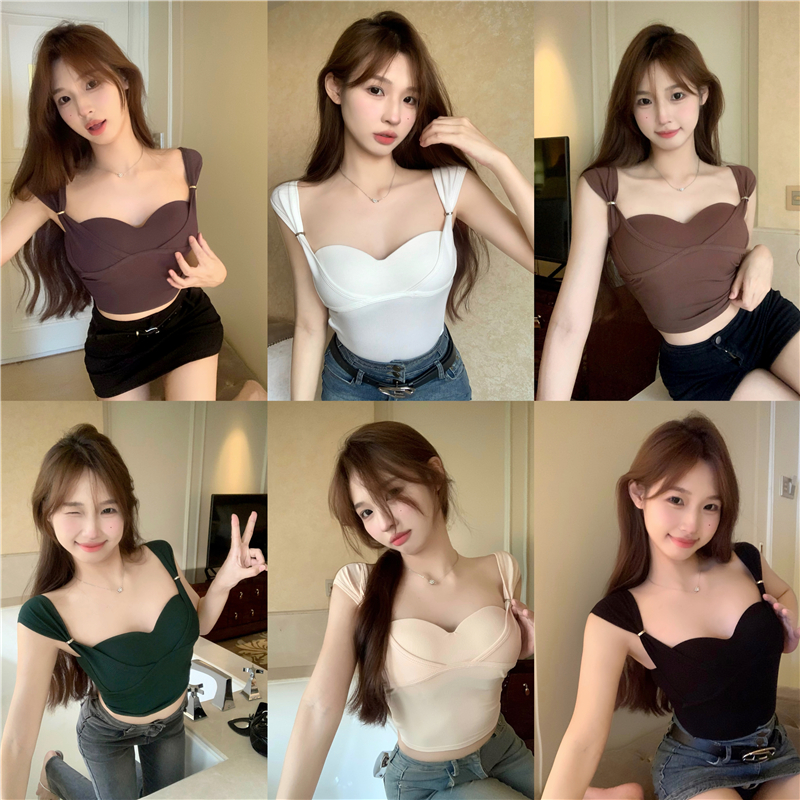 Sexy wide shoulder camisole tube top with chest pad one-piece beautiful back top