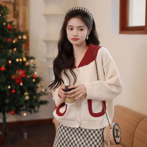 Spring and autumn women's 2023 new milky red sweater women's autumn and winter gentle knitted cardigan jacket tops