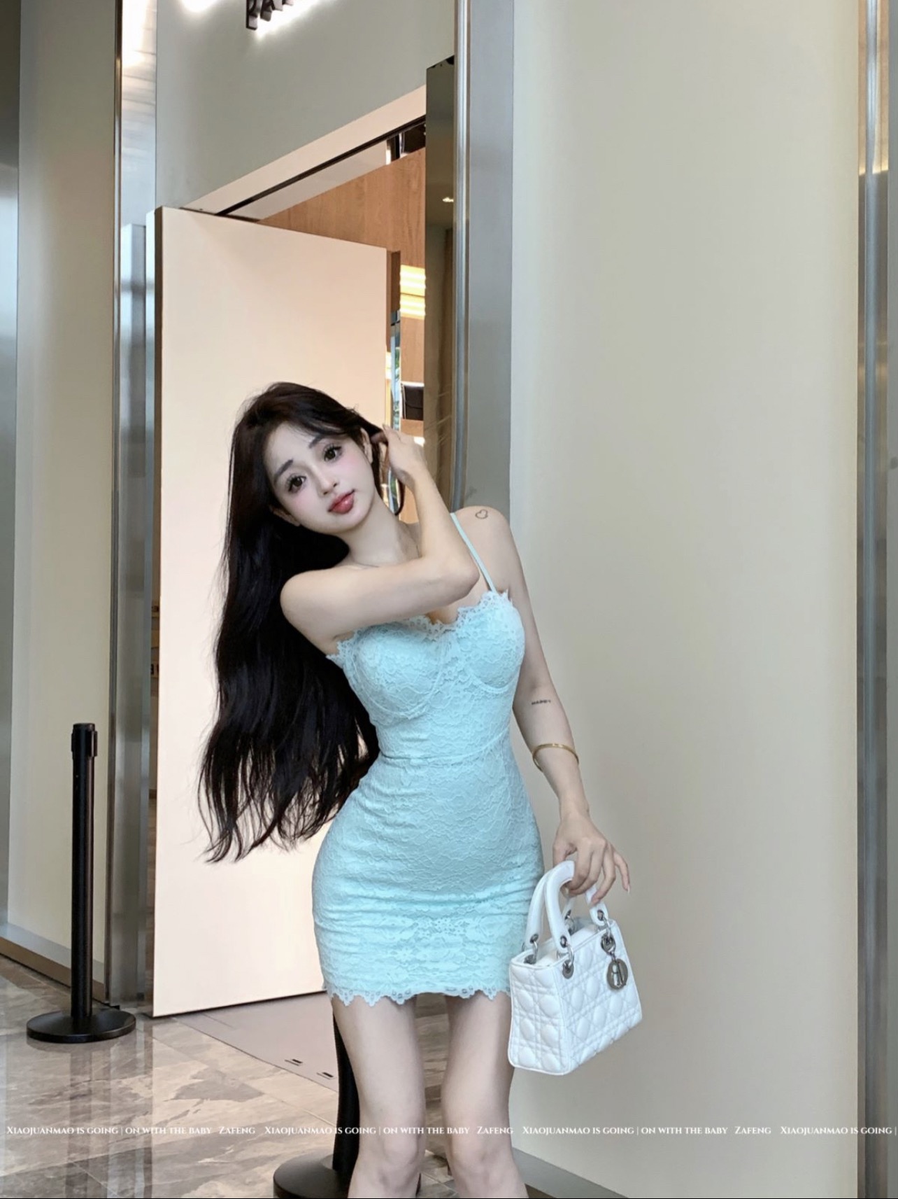 Mint green custom-dyed knitted heavy-duty lace with breast pads pure desire slim-fitting suspender dress