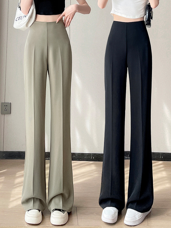 Ice Silk Narrow Suit Pants Women's Summer Thin Section High Waist Slim Chiffon Cool Pants Slightly Flared Straight Casual Pants