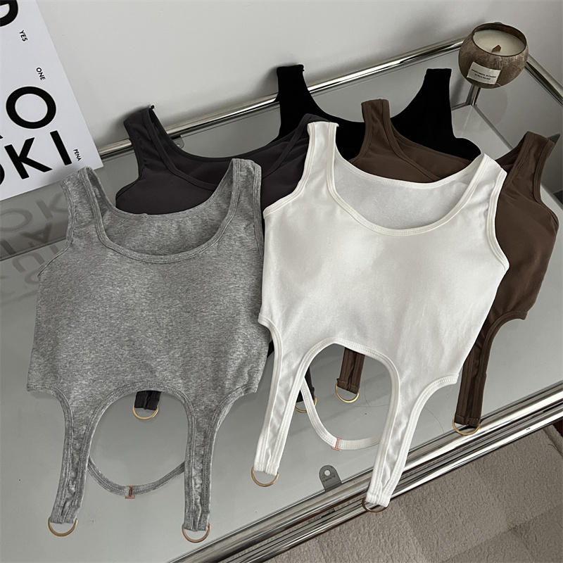Slim corset threaded vest irregular hook chic bottoming shirt outer wear square collar sleeveless top