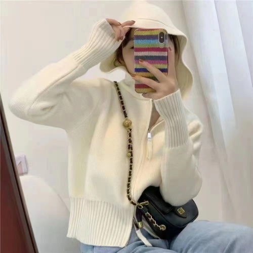 Cashmere cardigan jacket women's knitted spring and autumn outer wear  new double zipper hooded sweater autumn and winter tops