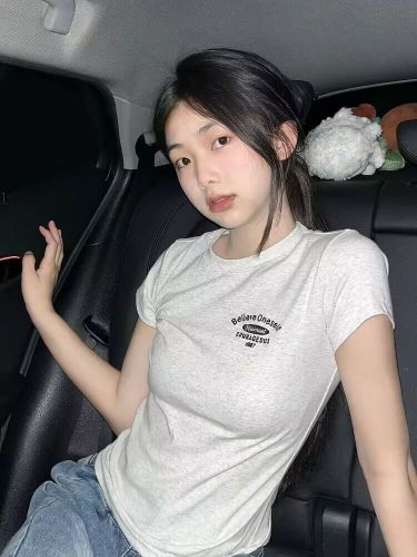 Korean version slim fit letter print cotton all-match T-shirt