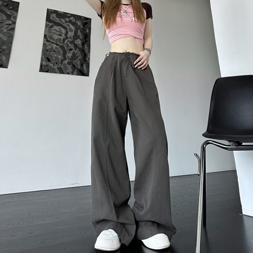 High waist drape gray casual pants 2023 spring and autumn new loose straight wide leg mopping pants tide
