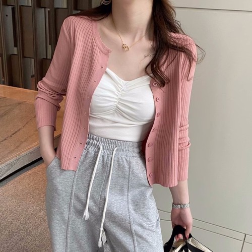 Knitted cardigan women's thin section early spring suspender skirt with blouse spring and autumn knitted sweater jacket top