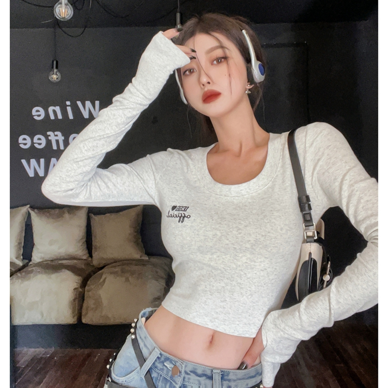 Official picture 6535 pull frame cotton with sleeves hot girl elastic long-sleeved T-shirt female autumn tight high waist