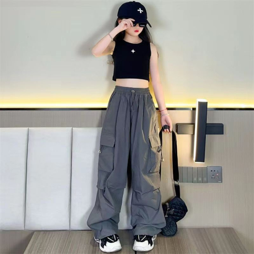 2023 summer new product overalls medium and big girls fashionable western style loose all-match hip-hop beam feet breathable casual pants