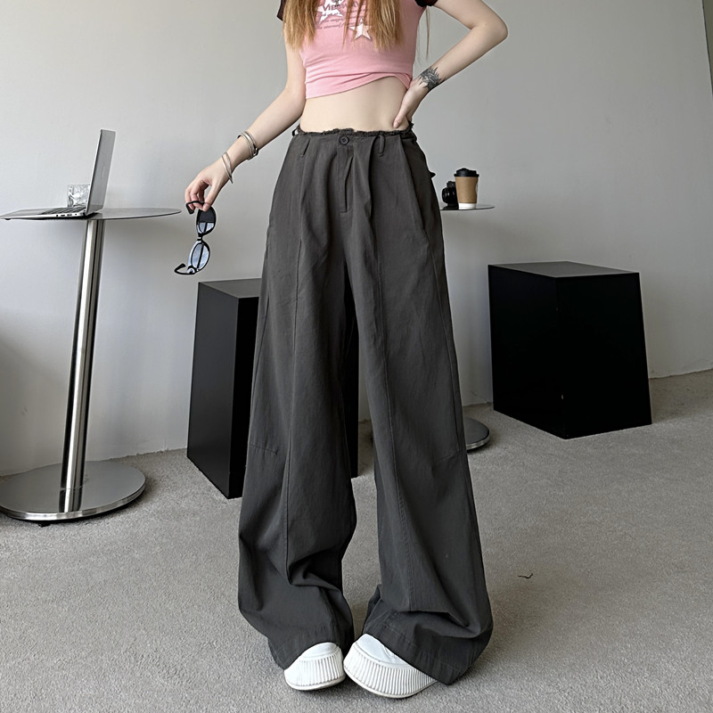 High waist drape gray casual pants 2023 spring and autumn new loose straight wide leg mopping pants tide