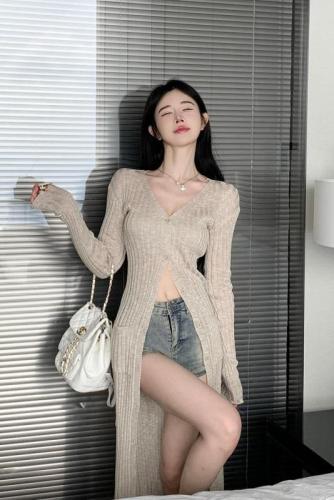 Kyoto private clothes temperament lazy wind Thin sunscreen long knitted cardigan