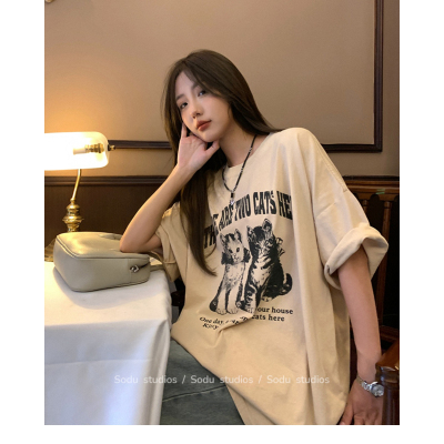 Short-sleeved t-shirt female loose Korean version of ins tide 2023 spring and summer new mid-length half-sleeved top ins tide