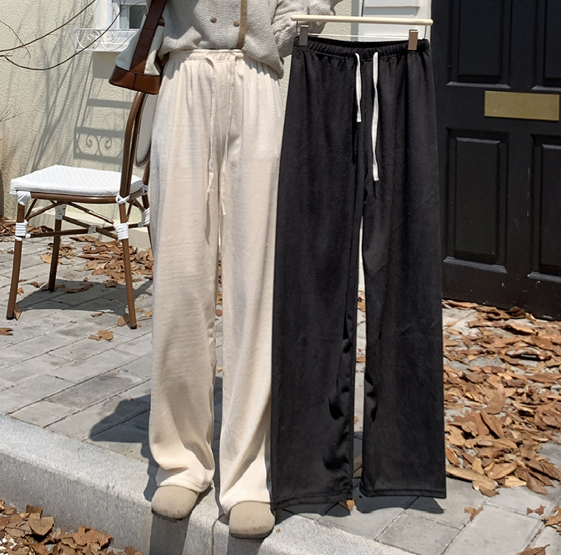 European cotton velvet wide-leg pants women's autumn and winter high waist loose straight tube drape casual thickened beige pants