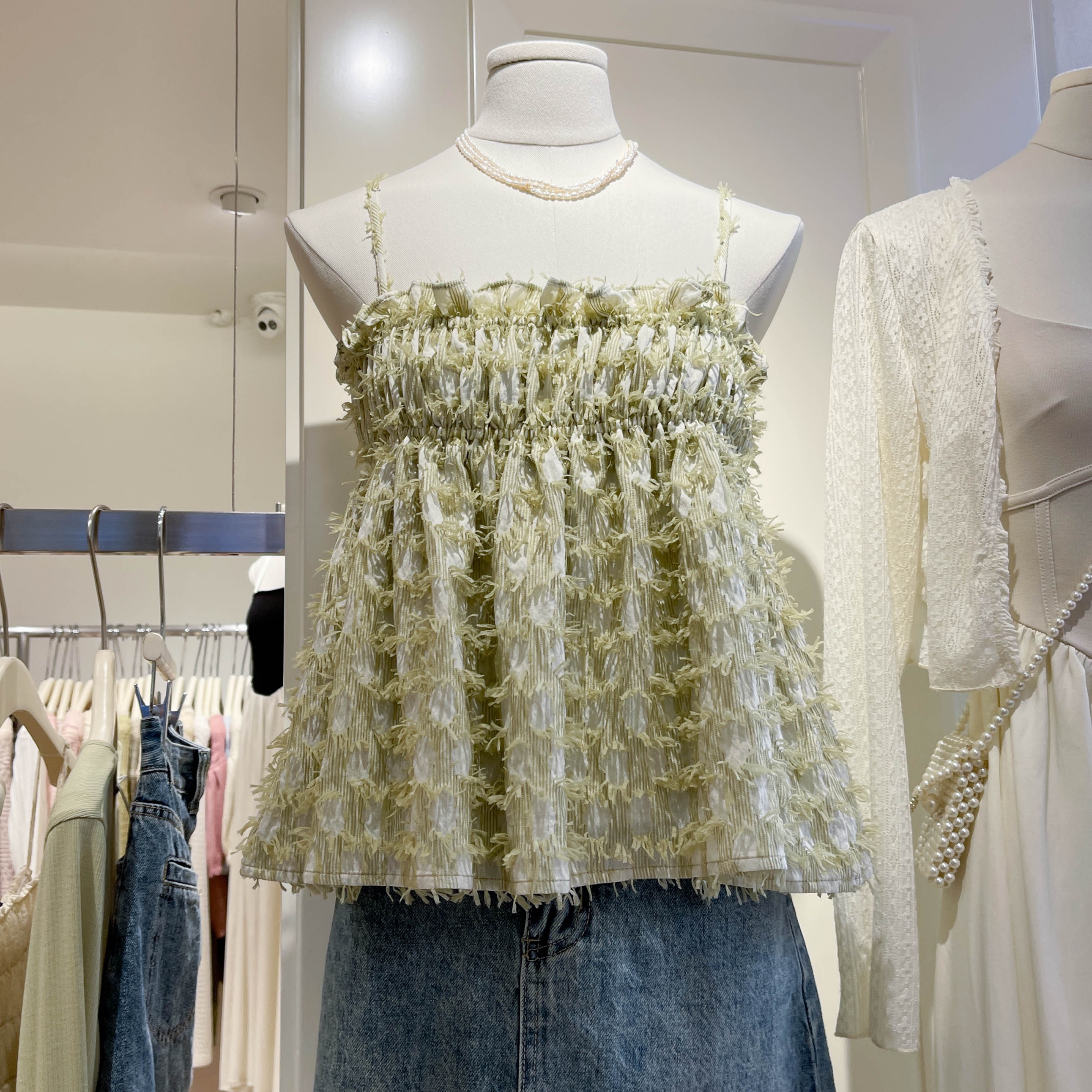 Niche design pure desire super fairy feather camisole female summer 2023 new outer wear tassel sleeveless top