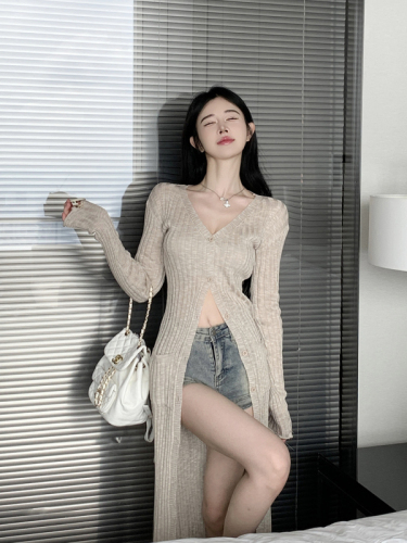 Kyoto private clothes temperament lazy wind Thin sunscreen long knitted cardigan