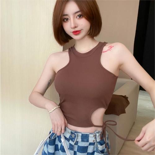 With coasters - 2023 Summer Vest Sexy Hollow Irregular Bandages Outerwear Versatile Slim Suspenders Female