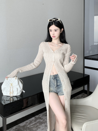 Kyoto private clothes temperament lazy wind Thin sunscreen long knitted cardigan