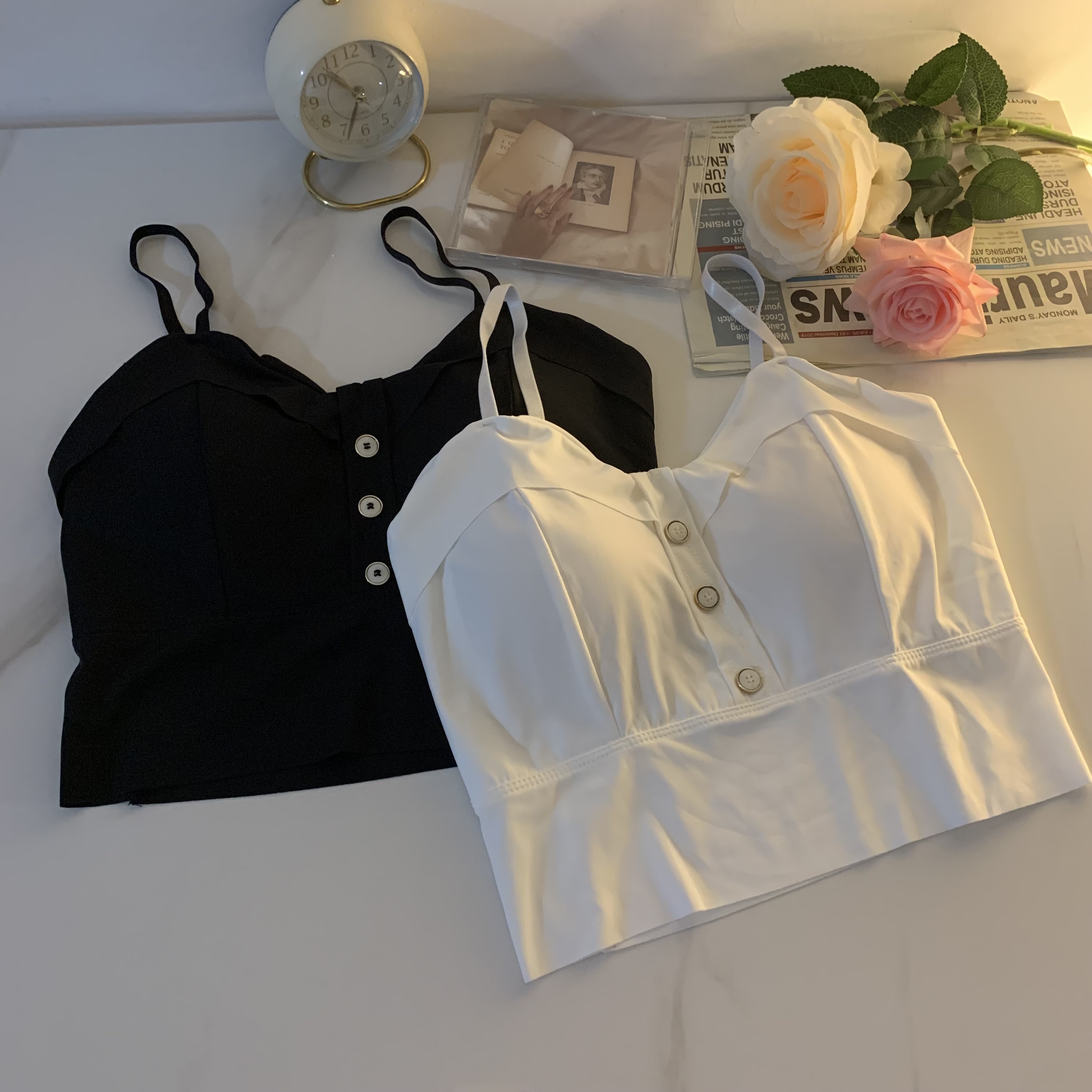 Korean version of the summer ice silk beautiful back camisole outer wear all-match short bottoming sleeveless girls underwear