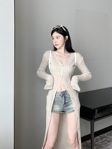 Kyoto private clothes temperament lazy wind Thin sunscreen long knitted cardigan