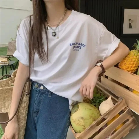 Short-sleeved t-shirt female loose Korean version of ins tide 2023 spring and summer new mid-length half-sleeved top ins tide