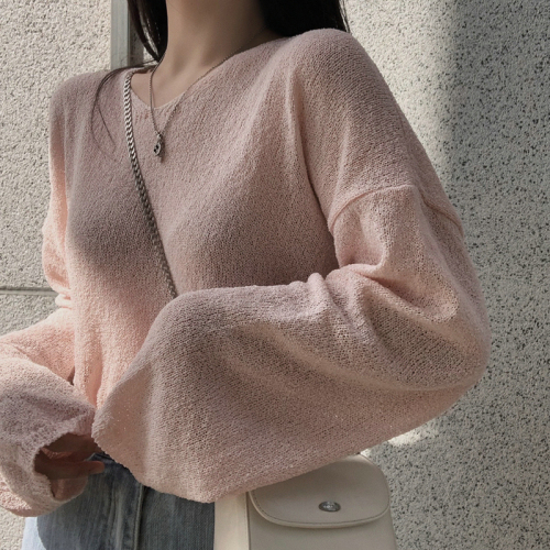 New loose lazy wind v-neck sunscreen blouse Korean version spring and autumn long-sleeved knitted pullover sweater women's top