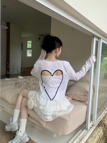 New Spice Girl Sweet Cool Back Love Hollow Design Sense Halter Long T-Shirt