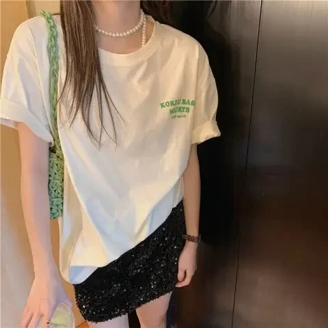 Short-sleeved t-shirt female loose Korean version of ins tide 2023 spring and summer new mid-length half-sleeved top ins tide