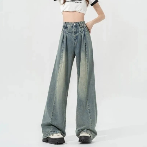 Retro wide-leg jeans women's 2023 spring and summer new high-waist loose slim drape straight-leg pants ins tide